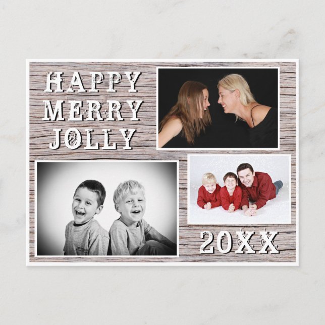 Carte de vacances familiale en collage photo Bois  (Devant)