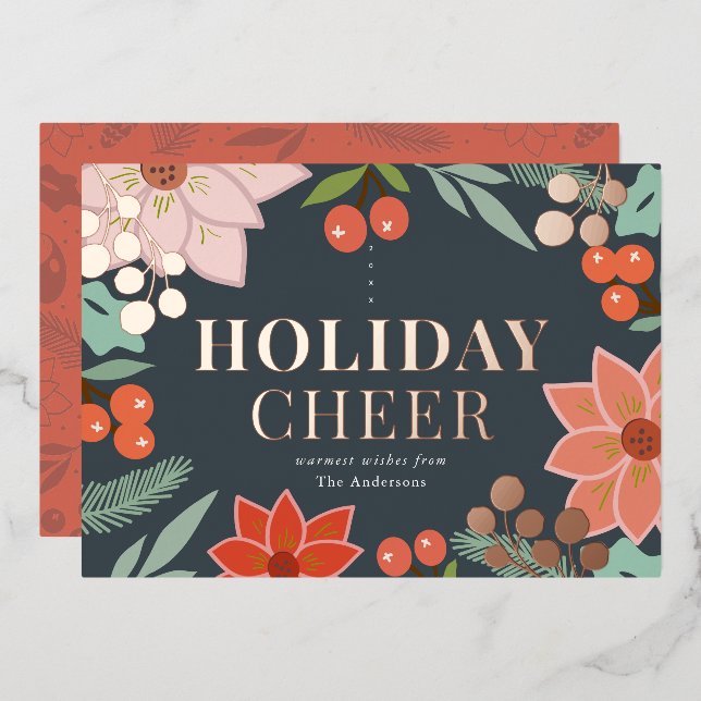 Carte de vacances Festitia Poinsettia Berry Navy F (Recto/Verso)