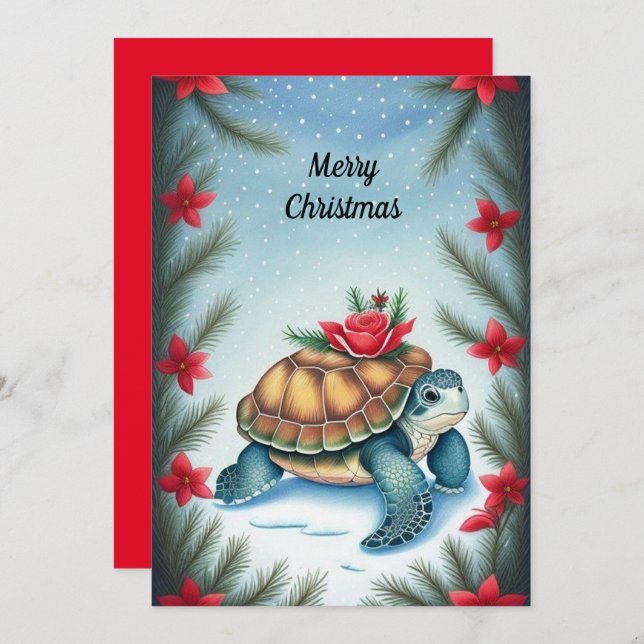 Carte de vacances festive Turtle Flat (Devant / Derrière)