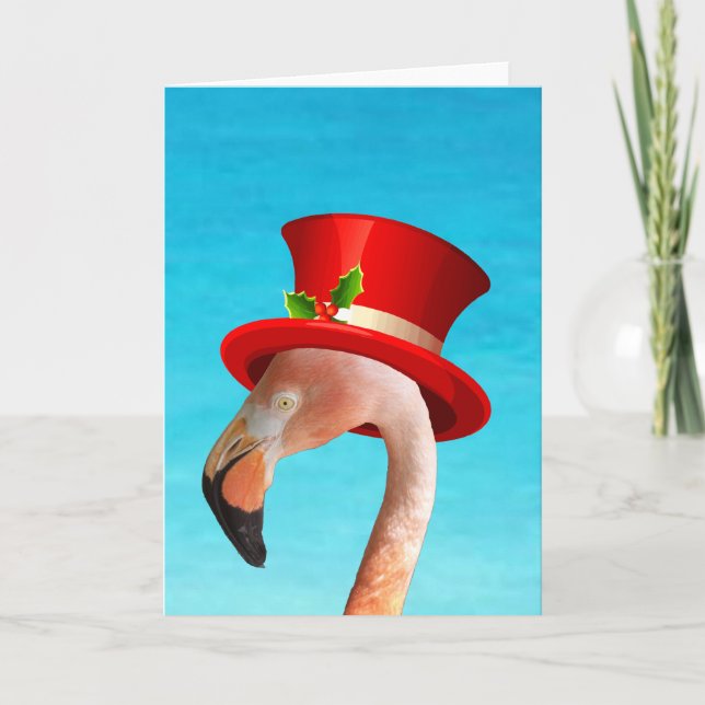 Carte de vacances Flamant Rose Chapeau Rouge (Devant)