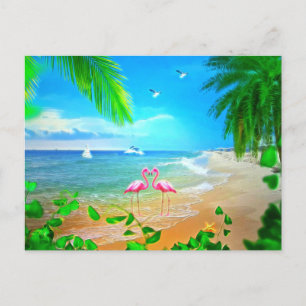 Carte de vacances Flamant rose Love