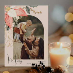 Carte de vacances Floral Rose Joyeux Une Photo