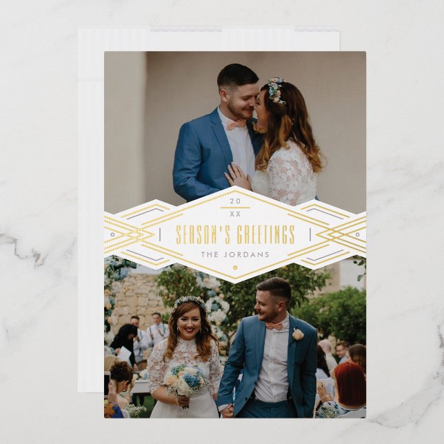Carte de vacances Foil Deco Band 2 photos - Blanc (Enveloppe)