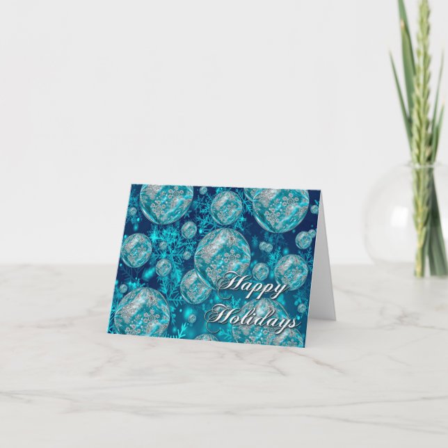 Carte de vacances Frosty Blue Snowflake Bubbles (Devant)