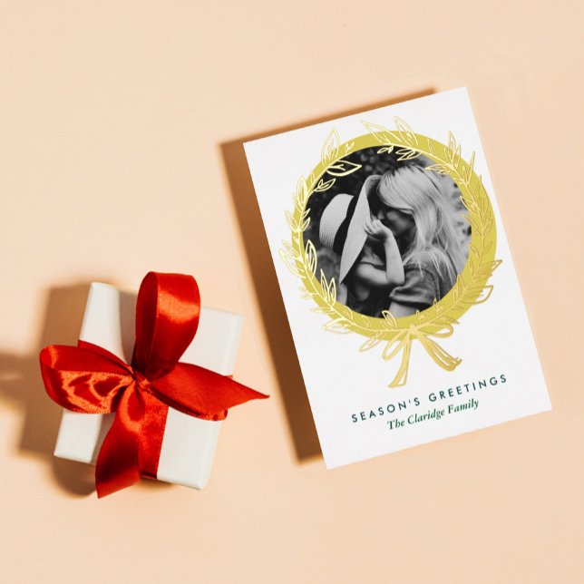 Carte de vacances Golden Wreath Frame Photo Gold F (Créateur téléchargé)