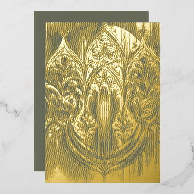 Carte de vacances Gothique Arch Gold Foil (Recto/Verso)