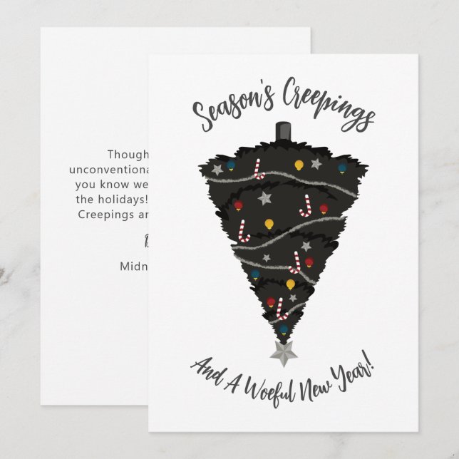 Carte de vacances Gothique Noir Arbre de Noël (Devant / Derrière)