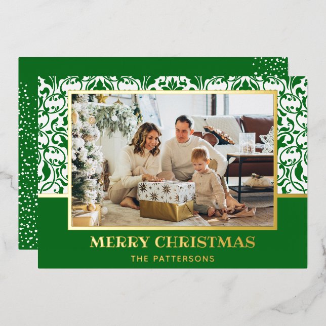 Carte de vacances Green Damask Foil (Recto/Verso)