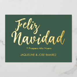 Carte de vacances Green Feliz Navidad Spanish Gold