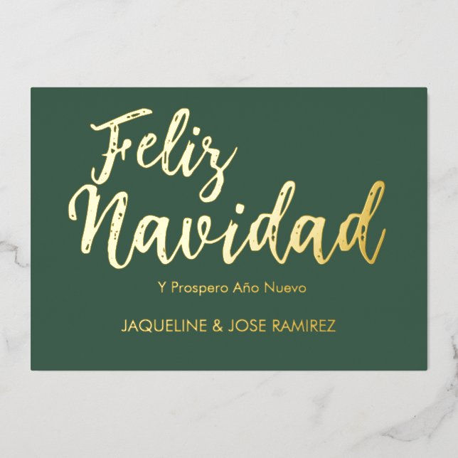 Carte de vacances Green Feliz Navidad Spanish Gold (Recto)