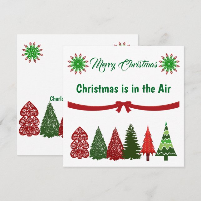 Carte de vacances Green & Red Merry Christmas Tree (Devant / Derrière)