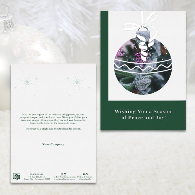 Carte de vacances Green & White Silver Foil Busine (Green & White Silver Foil Business Holiday Card
)