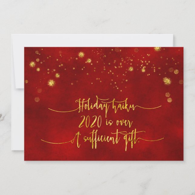 CARTE DE VACANCES HAIKU| Red Gold Foil Script amus (Devant)