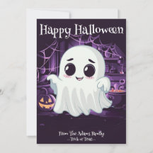 Carte de vacances Halloween fantôme Mignonne Illus
