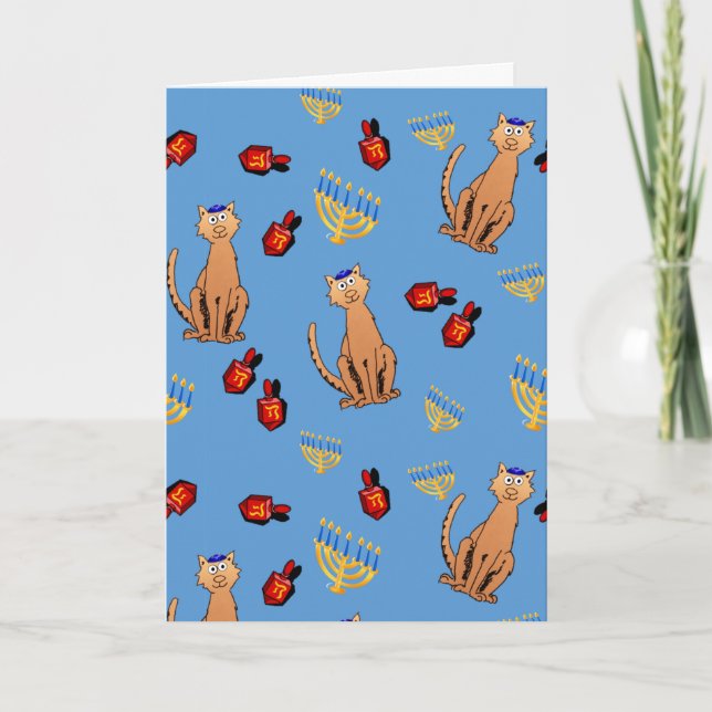 Carte de vacances Hanoukka Cat Dreidel Blue (Devant)
