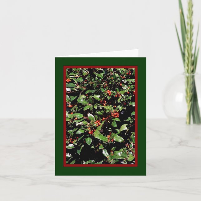 Carte de vacances 'Holly & Berries' - Blanc à l'in (Devant)