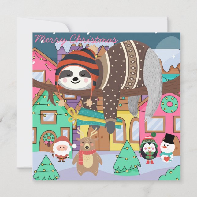 Carte de vacances joli Noël Sloth (Devant)