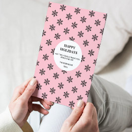 Carte de vacances Joyeuse Black & Pink Snowflake