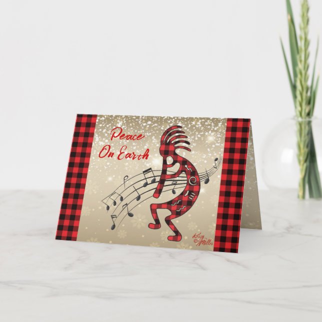 Carte de vacances Kokopelli à carreaux rouge et no (Devant)