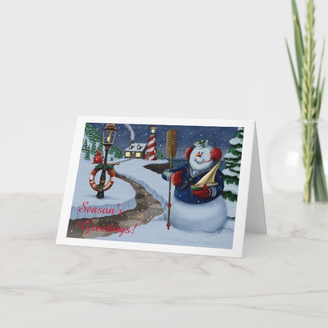 Carte De Vacances Lighthouse Snowman De Marine (Devant)