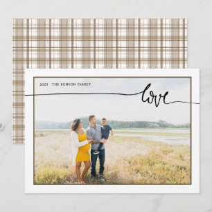 Carte de vacances marron à écriture minimale Plaid