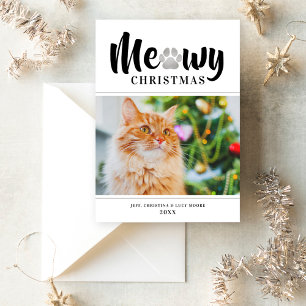 Carte de vacances MeowChristmas Silver Cat Pet Pho