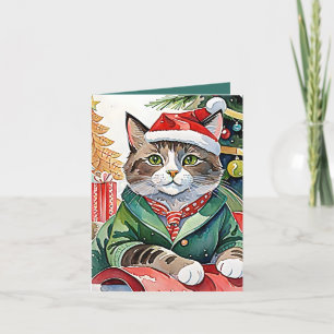 Carte de vacances Meowny Christmas Tabby Cat Water