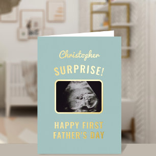 Carte De Vacances Métallisée 1ère Fête des pères Surprise Ultrasound Photo