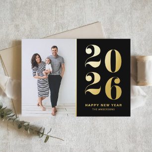 Carte De Vacances Métallisée 2024 Modern Bold Typographie Black New Year Photo