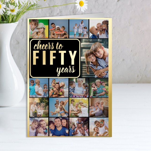 Carte De Vacances Métallisée 50e anniversaire Photo Collage encourage à 50 ans (Créateur téléchargé)