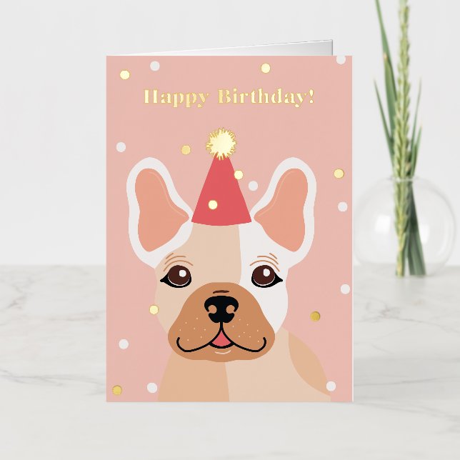 Carte De Vacances Métallisée Adorable Frenchie Joyeux Anniversaire (Recto)