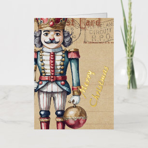 Carte De Vacances Métallisée Adorable Noisette de Noël Vintage