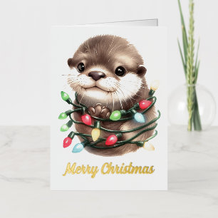 Carte De Vacances Métallisée adorable Otter de Noël