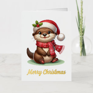 Carte De Vacances Métallisée adorable Otter de Noël