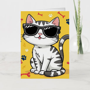 Carte De Vacances Métallisée Affiche de chat drôle, chat de dessin animé portan