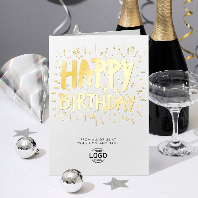 Carte De Vacances Métallisée Ajouter Logo Office Fun Doodle Joyeux Anniversaire (Créateur téléchargé)