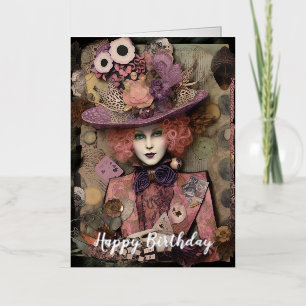 Carte De Vacances Métallisée Alice dans un joli anniversaire casquette