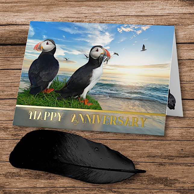 Carte De Vacances Métallisée Anniversaire de Puffin Couple (Créateur téléchargé)