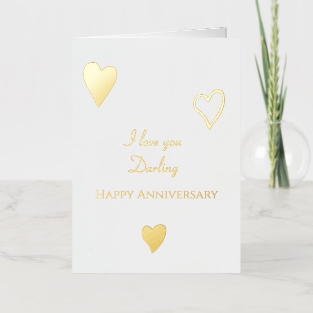 Carte De Vacances Métallisée Anniversaire des Coeurs d'Amour Romantique (Recto)