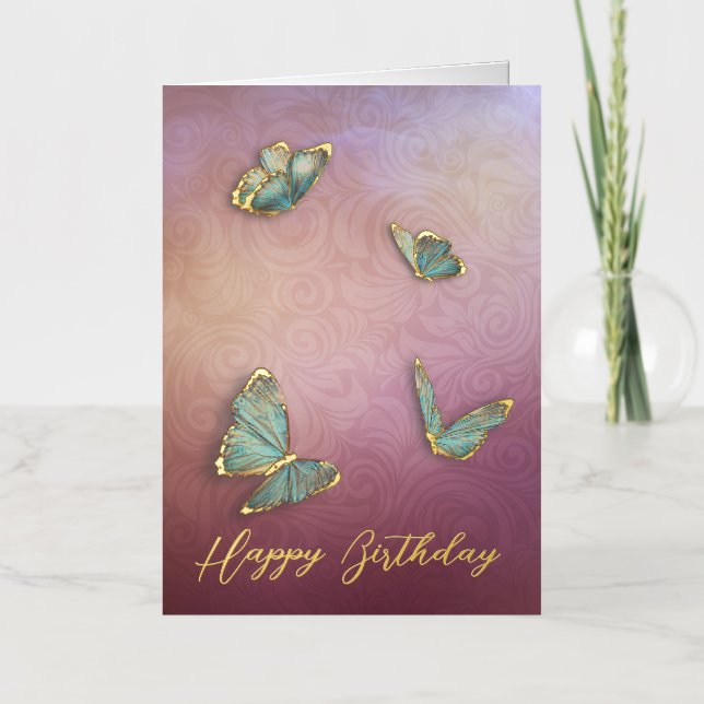 Carte De Vacances Métallisée Anniversaire élégant du papillon (Recto)