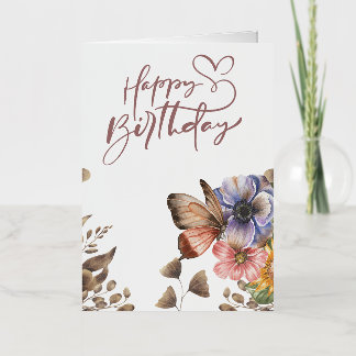 Carte De Vacances Métallisée Anniversaire floral du papillon Boho élégant