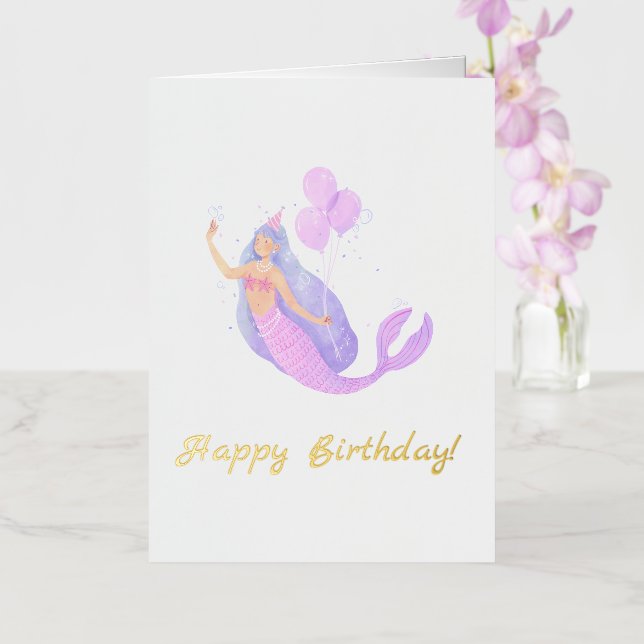Carte De Vacances Métallisée Anniversaire simple de sirène (Orchidée)