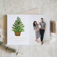 Aquarelle Arbre de Noël sur un panier d'osier Phot