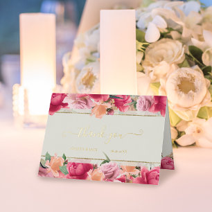 Carte De Vacances Métallisée Aquarelle Florale rose pâle Mariage véritable or