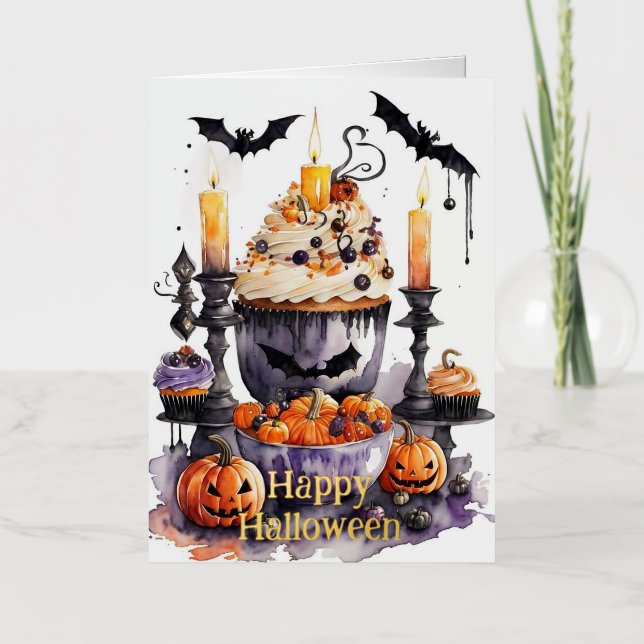 Carte De Vacances Métallisée Aquarelle Halloween Sweets (Recto)
