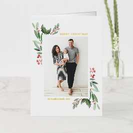 Carte De Vacances Métallisée Aquarelle Holly et verdure Joyeux Noël