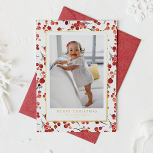 Carte De Vacances Métallisée Aquarelle Red Winterberry Christmas Photo