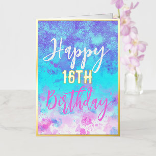 Carte De Vacances Métallisée Aquarelle rose bleu pourpre Anniversaire Personnal