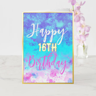 Carte De Vacances Métallisée Aquarelle rose bleu pourpre Anniversaire Personnal