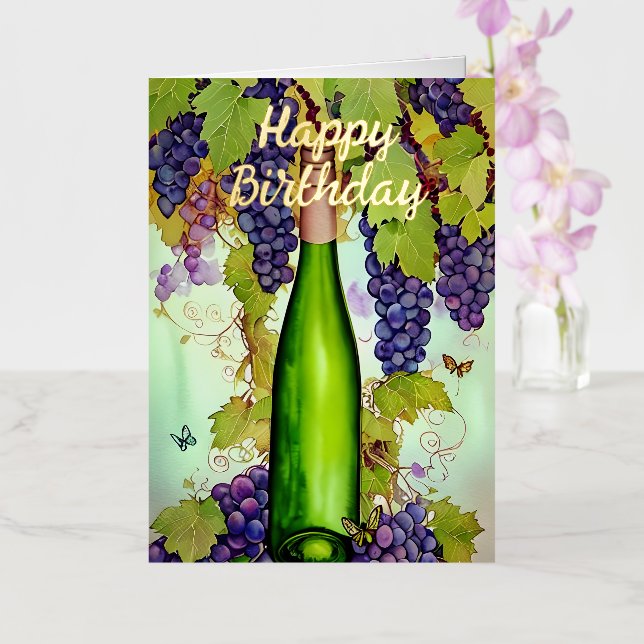 Carte De Vacances Métallisée Aquarelle Vin & Papillons Anniversaire (Orchidée)